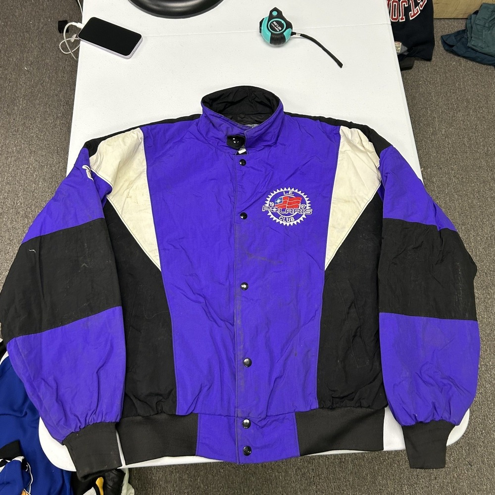Polaris Bomber Jacket Mens XL Purple Colorblock Vintage Quilted Racing 69626Z0